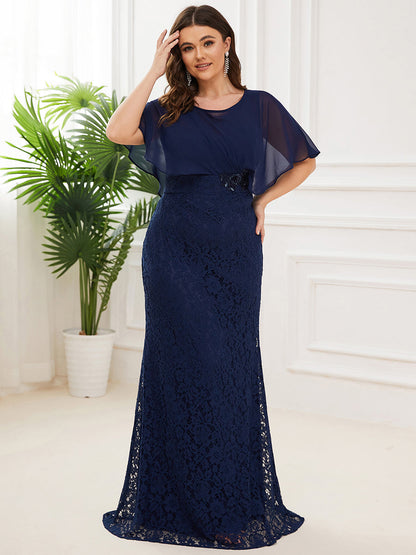 Chic Mermaid Style Ruffles Sleeved Dress for Mother of the Bride