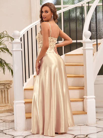Prom Dress - A Line Spaghetti Straps Floor Length Wholesale Prom Dresses - MsDressly