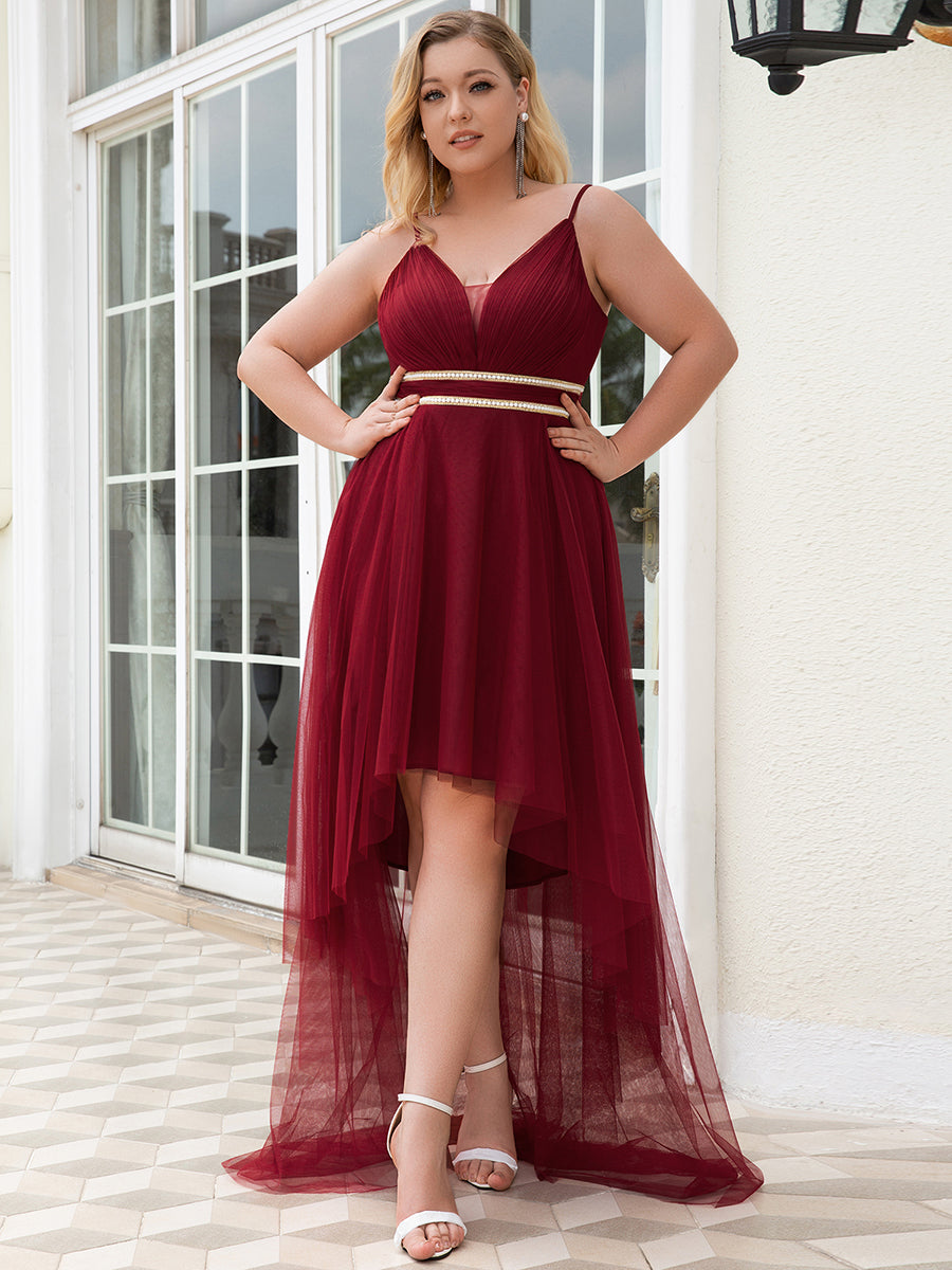 Elegant High-Low Spaghetti Strap Bridesmaid Dress for Curvy Women