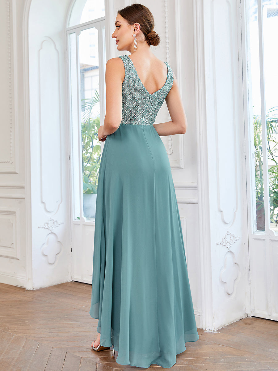 Sexy High-Low Maxi Chiffon Wholesale Evening Dresses with Sequin
