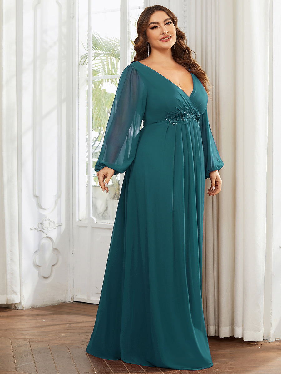 Wholesale Chiffon Plus Size Evening Dresses with Long Lantern Sleeves