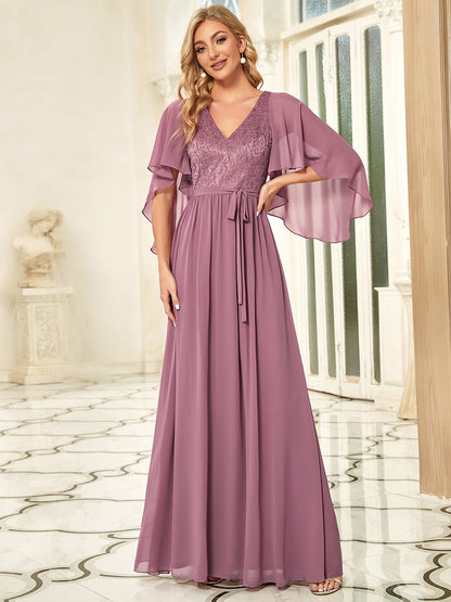 Plus Size Wholesale Deep V Neck Evening Dress with Lace