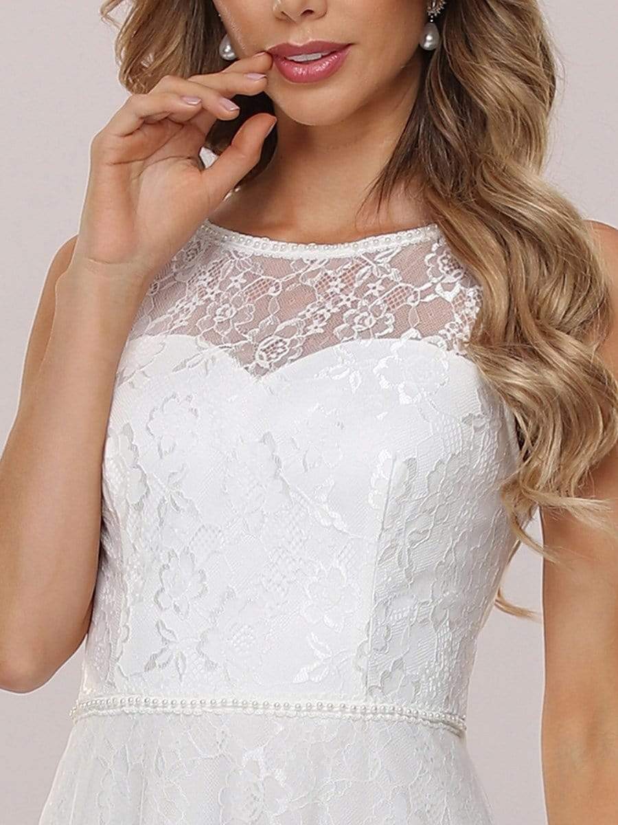 Wedding Dresses - Plain Round Neck Wholesale Lace & Tulle Elopement Wedding Dress - MsDressly