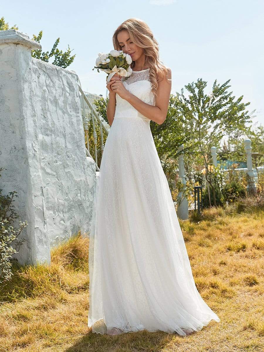 Wedding Dresses - Plain Round Neck Wholesale Lace & Tulle Elopement Wedding Dress - MsDressly