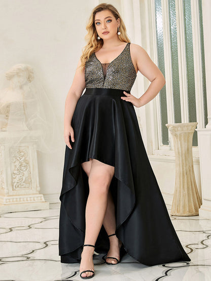 Plus Size Shiny High-Low Prom Dresses for Women