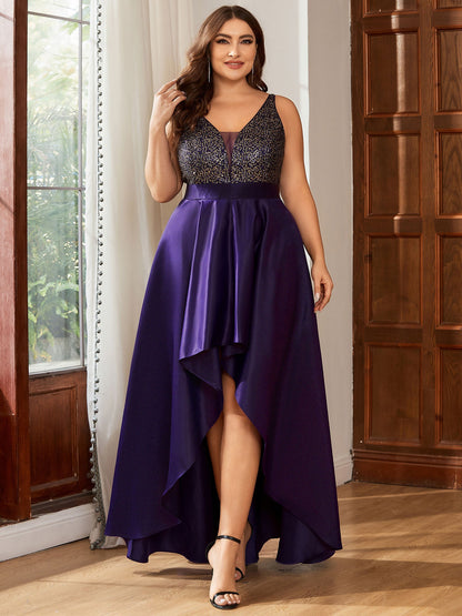 Plus Size Shiny High-Low Prom Dresses for Women
