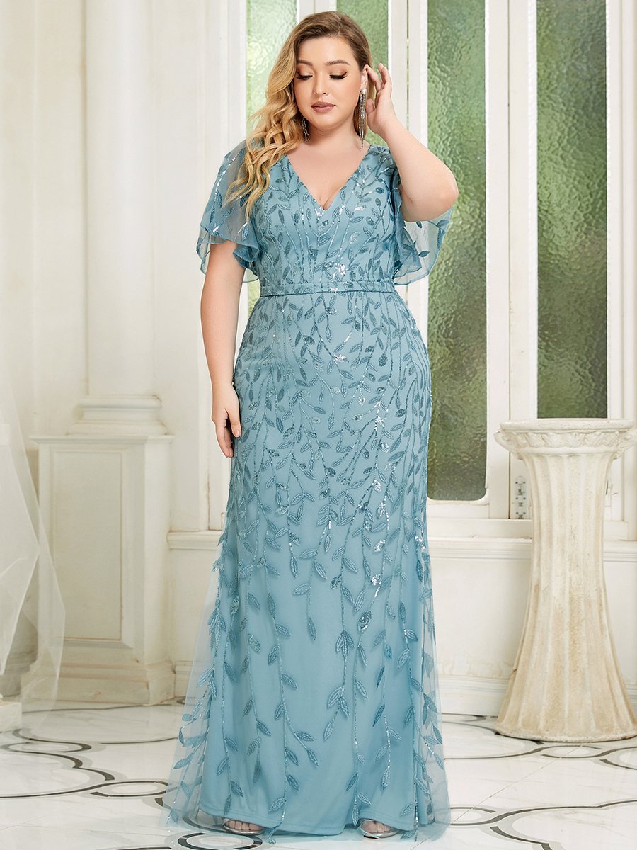 Enchanting Leaf-Sequined Fishtail Formal Party Gown