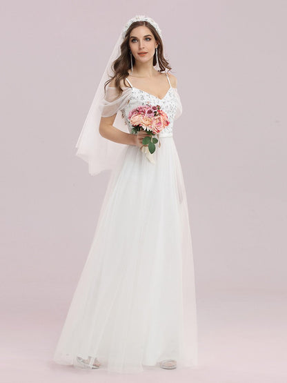 A-Line Sweetheart Neckline Ruffle Sleeve Tulle Wholesale Bridesmaid Dress