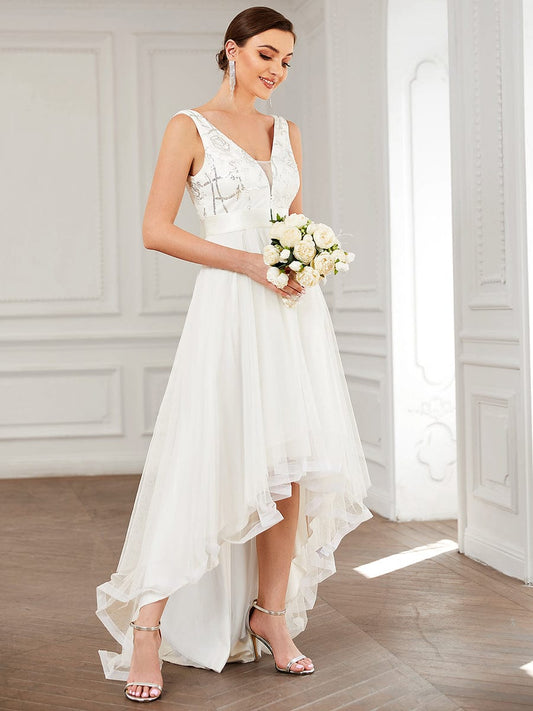 Modern Tulle Elopement Wedding Gown with Sequin Appliques