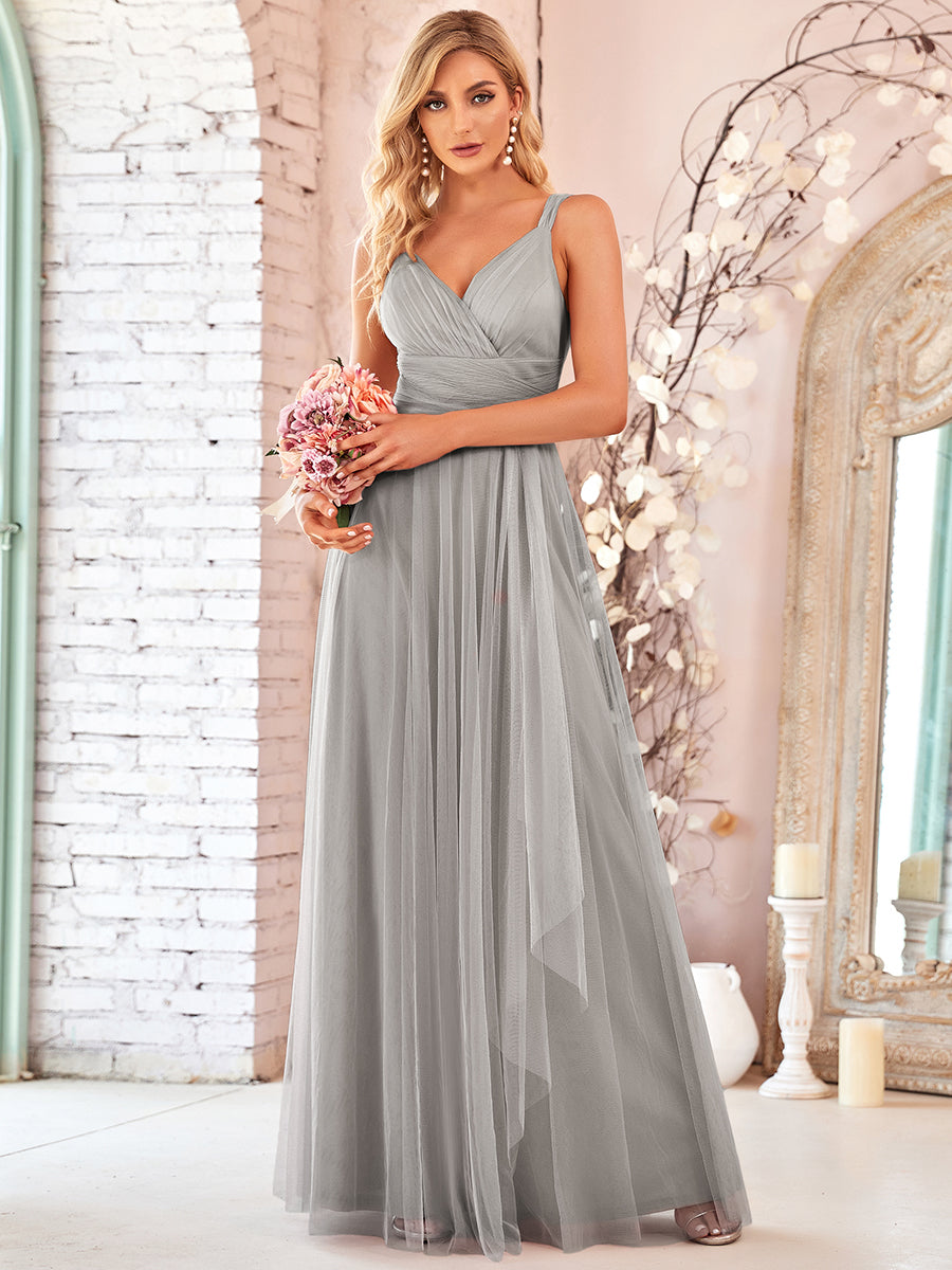 Enchanting V-Neck A-Line Bridesmaid Dress with Ribbon Waist Belt