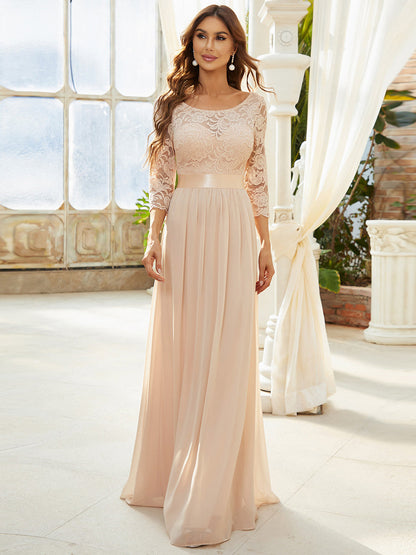 Elegant Empire  Wholesale Bridesmaid Dresses with Long Lace Sleeve