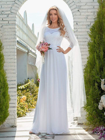 Elegant Lace & Chiffon Wedding Gown for Elopement