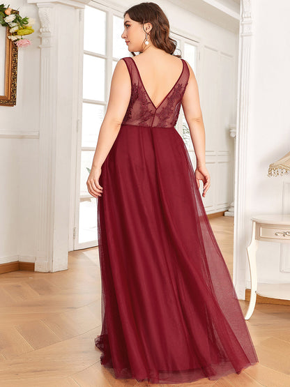 Ethereal Princess Plus Size Party Gown with Applique Accents