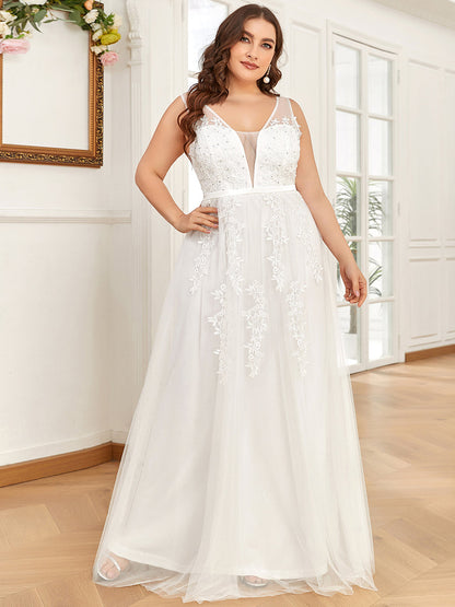 Ethereal Princess Plus Size Party Gown with Applique Accents