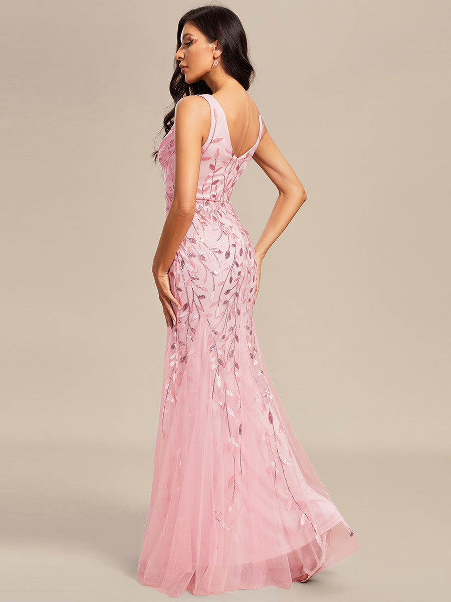 Glamorous Sequin Embellished V-Neck Mermaid Evening Dress