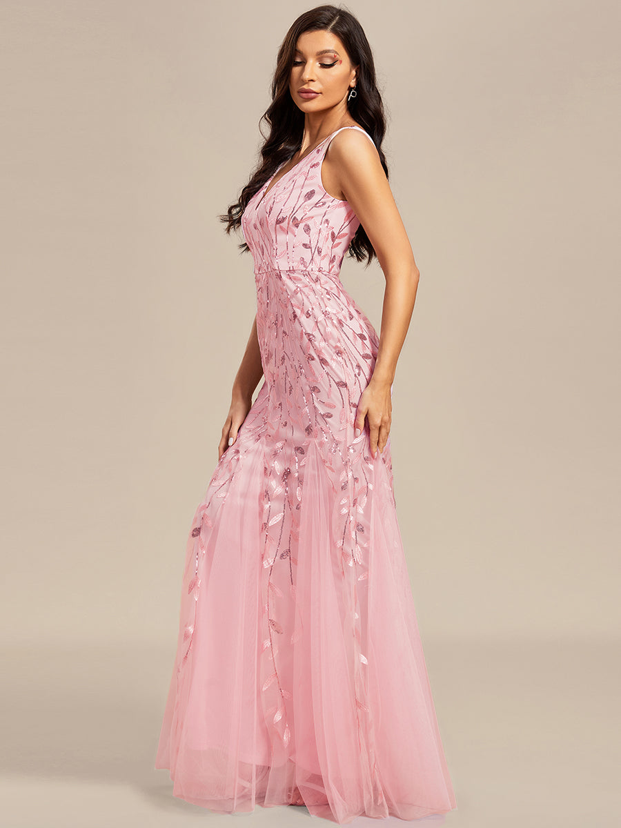 Glamorous Sequin Embellished V-Neck Mermaid Evening Dress