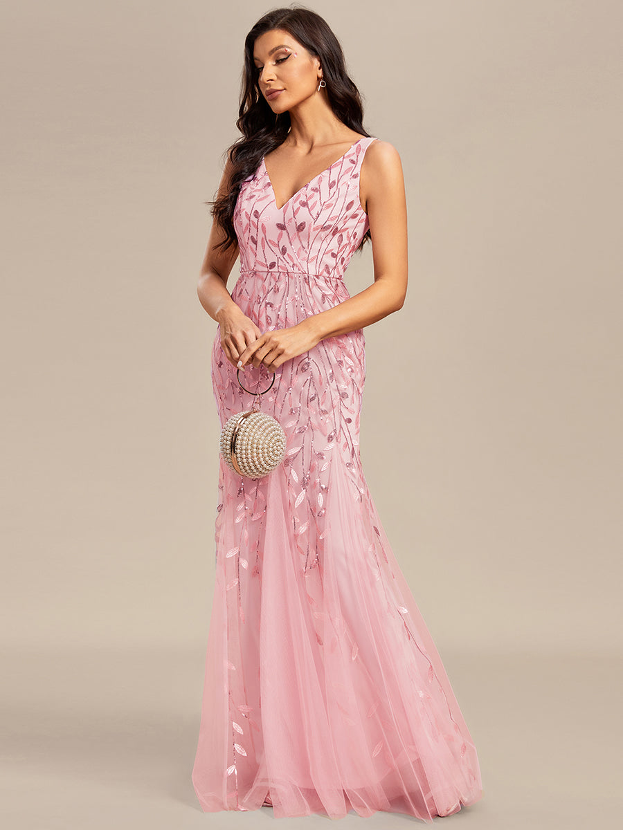 Glamorous Sequin Embellished V-Neck Mermaid Evening Dress