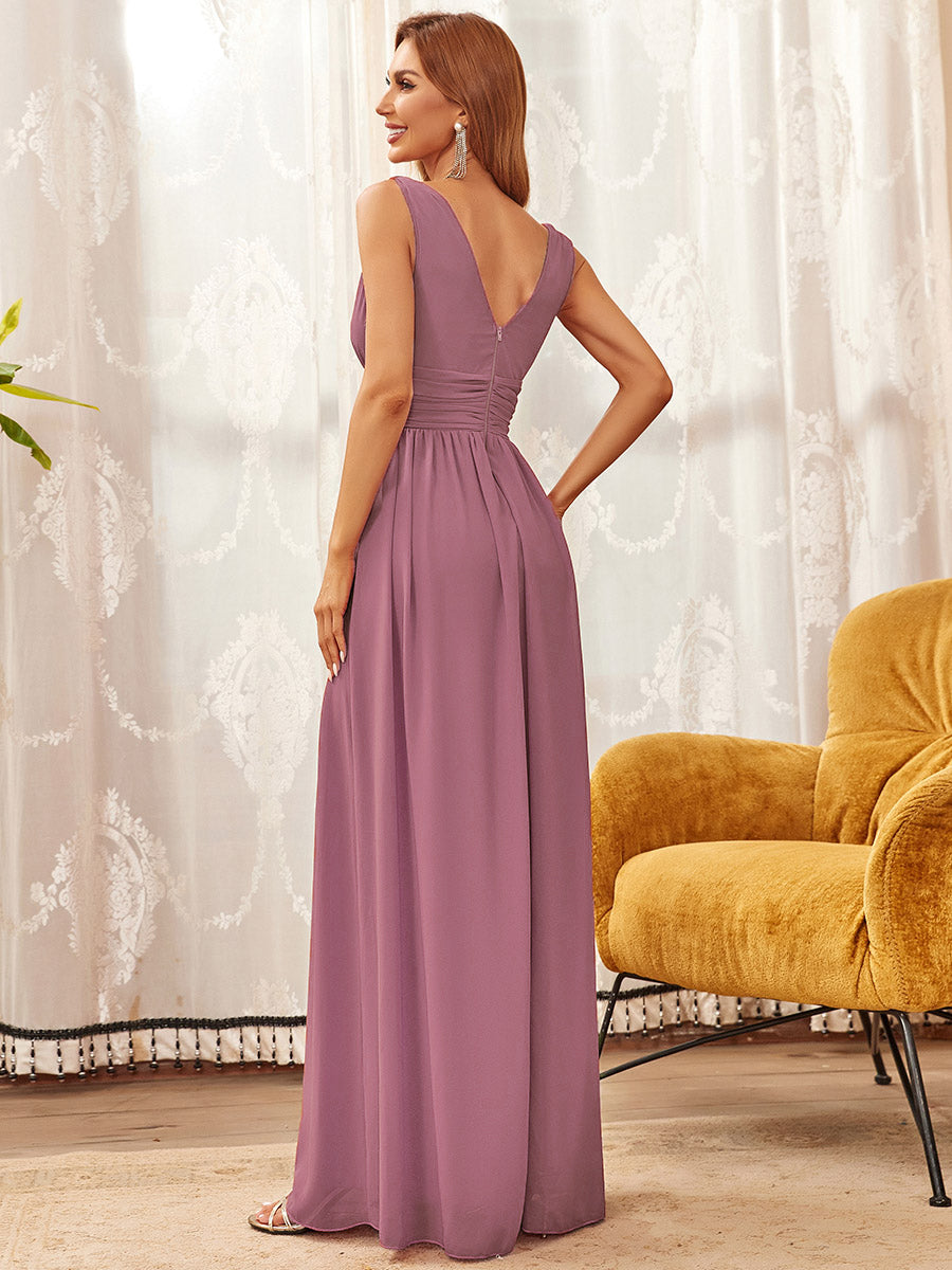Elegant Double V-Neck Maxi Long Wholesale Bridesmaid Dresses