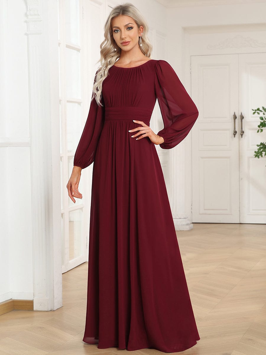 Formal Dress - Chiffon High Empire Waist Puff Sleeve Mother Dress - MsDressly