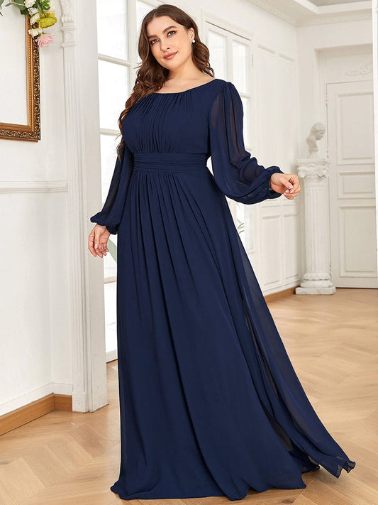 Elegant Empire Waist Chiffon Mother of the Bride Dress with Sheer Puff Sleeves
