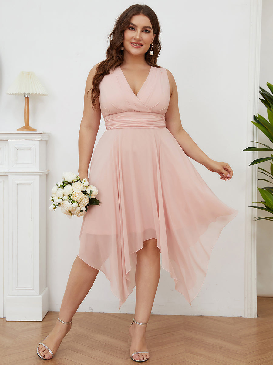 Plus Size Pretty Wholesale Knee Length Chiffon Bridesmaid Dress with Irregular Hem