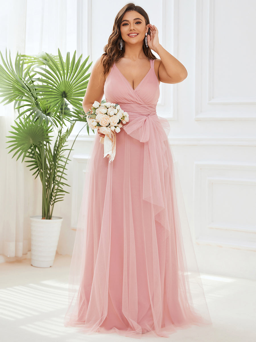 Adorable A Line Sleeveless Wholesale Tulle Bridesmaid Dresses With Belt
