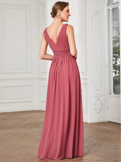 Elegant Double V-Neck Maxi Long Wholesale Bridesmaid Dresses
