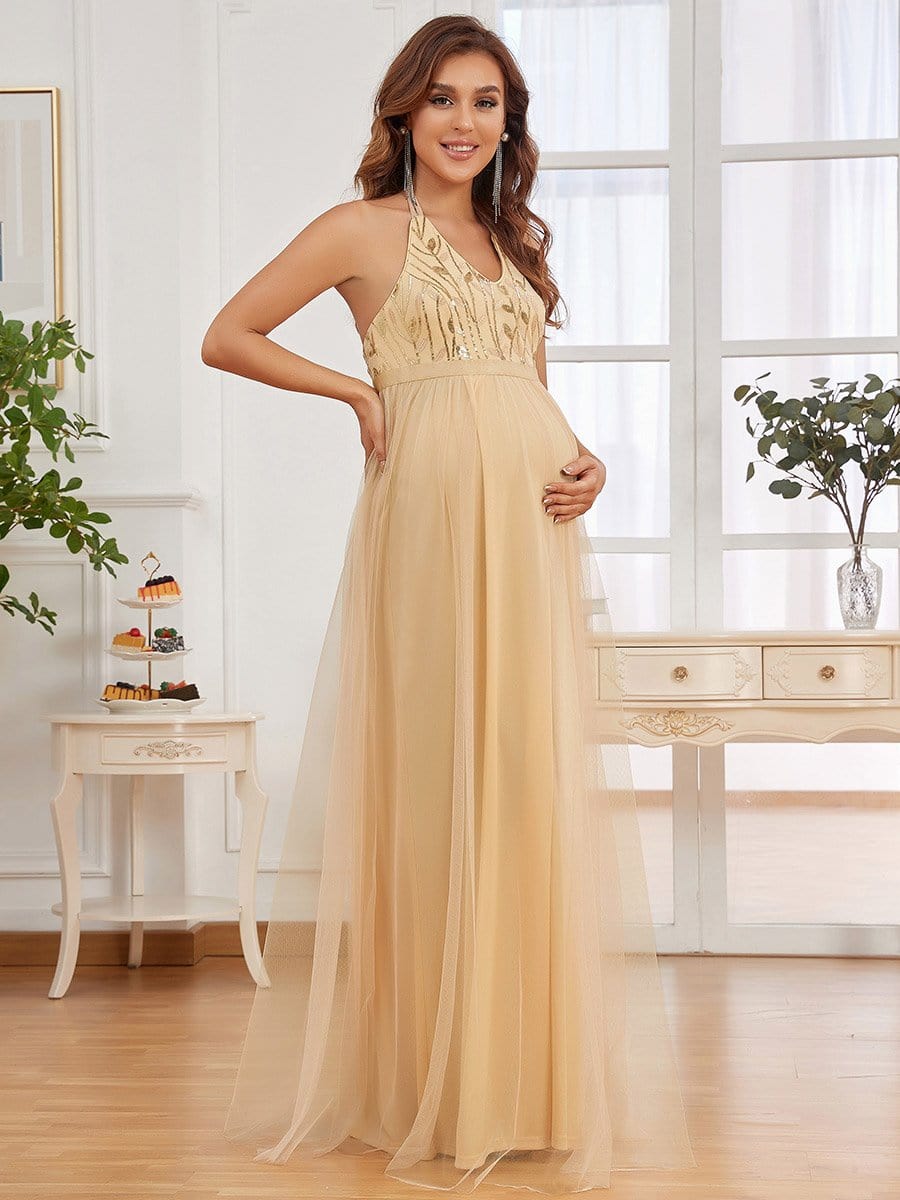 Maternity Dress - A Line Floor Length Halter Neck Wholesale Maternity Dresses - MsDressly