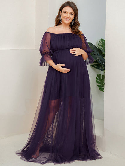 Plus Size A Line Short Puff Sleeves Wholesale Maternity Dresses