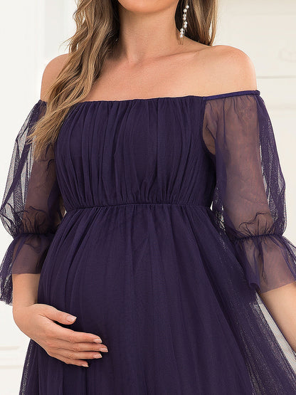 A Line Short Puff Sleeves Wholesale Maternity Dresses