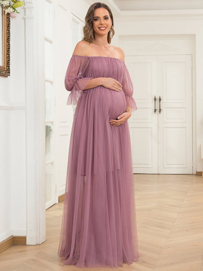 A Line Short Puff Sleeves Wholesale Maternity Dresses