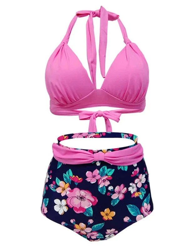 New Retro Polka Dot Halter High Waist Bikini Set Split Swimsuit Women Swimwear Summer Beach Two Piece Bathing Suit Women