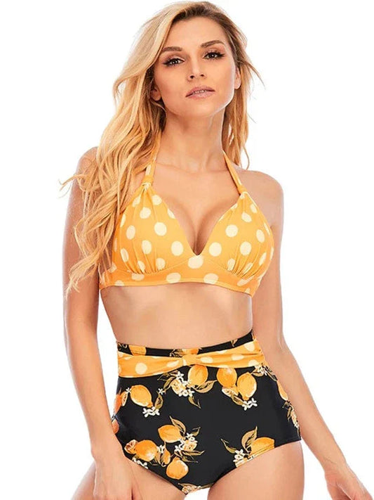 New Retro Polka Dot Halter High Waist Bikini Set Split Swimsuit Women Swimwear Summer Beach Two Piece Bathing Suit Women
