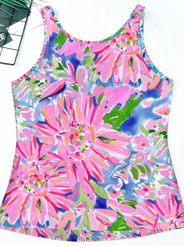 Sleeveless Printed V-Neck Vest Top for Women - Loose Style Pullover with Normal Length