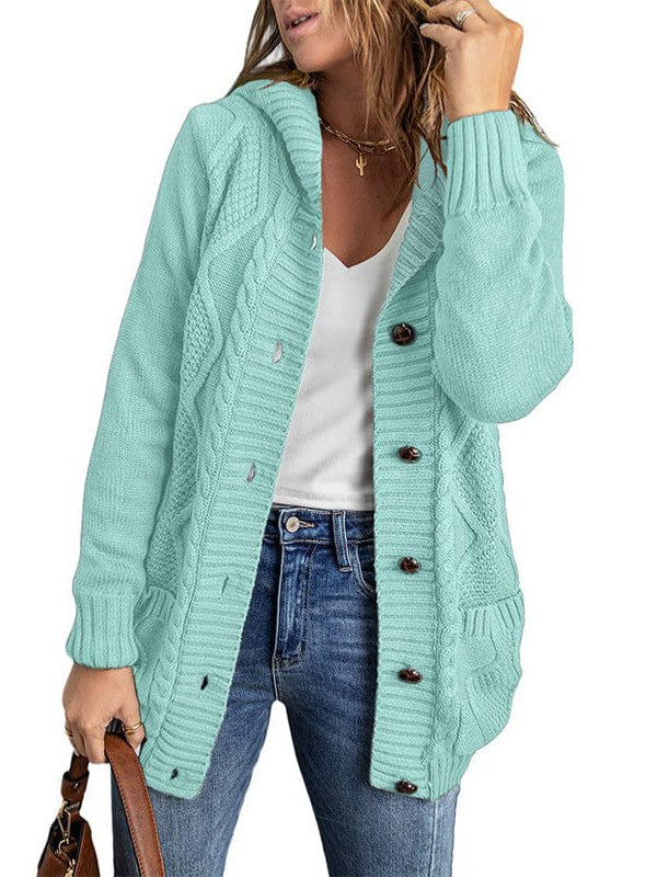 Women's Elegant Hooded Cardigan Jacket in Solid Colors with Twist Design - Long Sleeve Fashion Apparel for Trendy Street Style