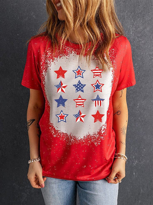 Women's Loose Star Printed T-shirt for American Independence Day