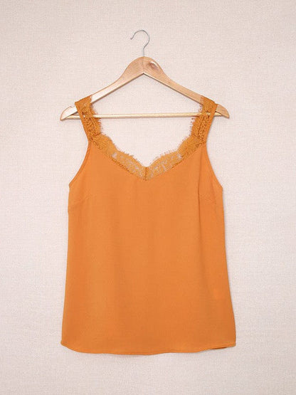 Women's Sleeveless Lace Top with Wrinkle Detail - Ice Silk Vest in Solid Color