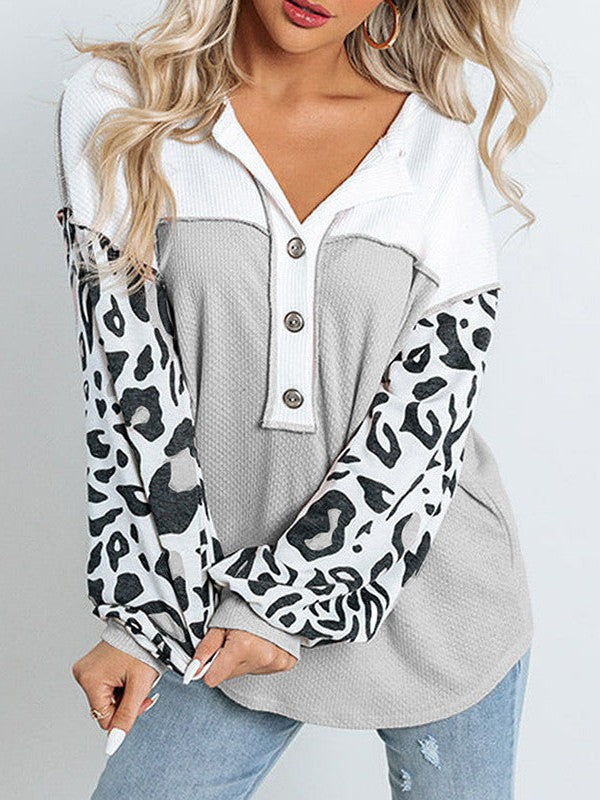 Leopard Print Long Sleeve Sweater with Spandex Blend