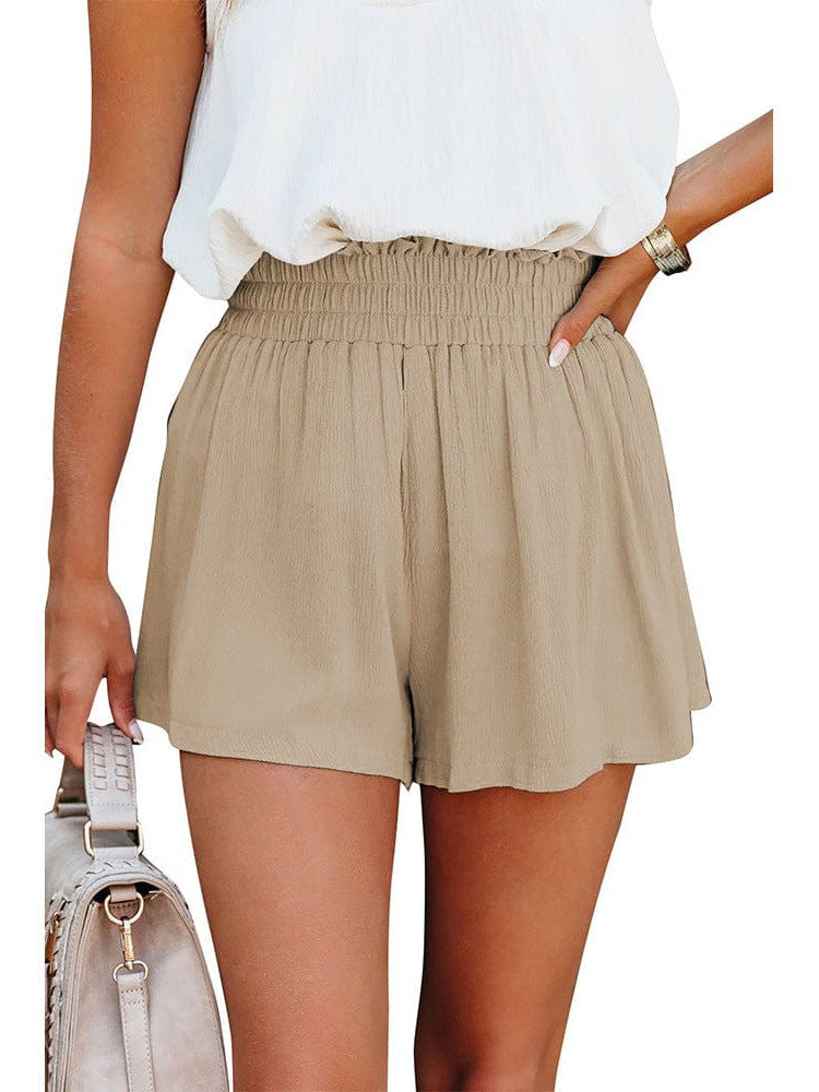 Loose-fit High Waist Ruffle Wide-leg Cotton Shorts in Various Colors