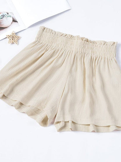 Loose-fit High Waist Ruffle Wide-leg Cotton Shorts in Various Colors