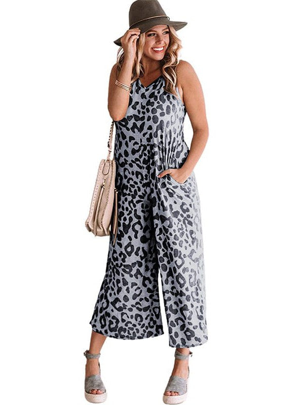 Leopard Print Women's Jumpsuit with Sleeveless Casual Style for a Fashionable Look