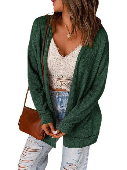 Women's Long Sleeve Cardigan Sweater with Solid Color and Pockets