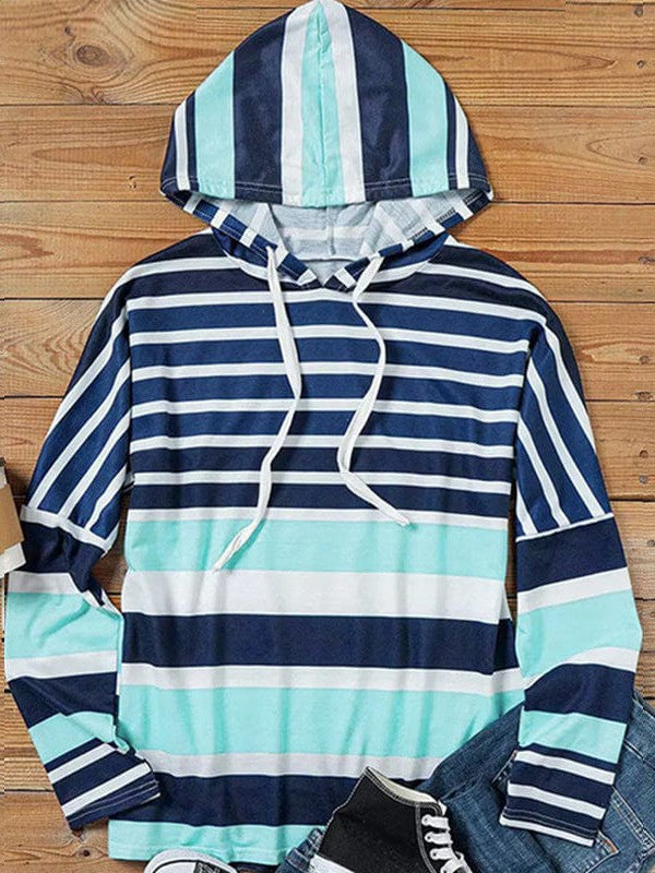 Hooded Long-Sleeved Women's Sweatshirt with Stripe Print for Women