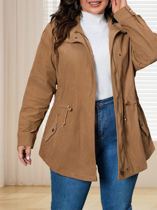 Corduroy Long Sleeve Plus Size Jacket with Street Trendy Style