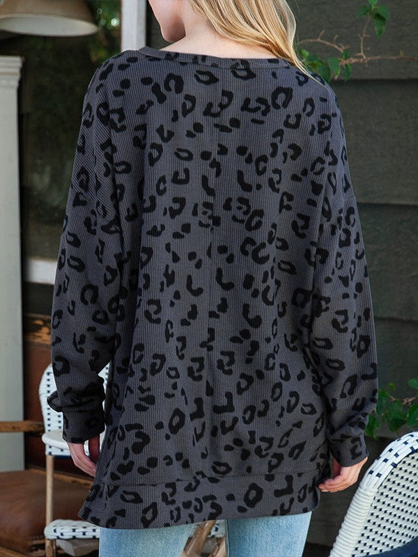 Fashion Women's Leopard Print V-Neck Pullover Sweatshirt