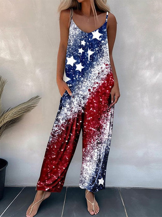 Star Printed American Flag Jumpsuit with All-Over Print