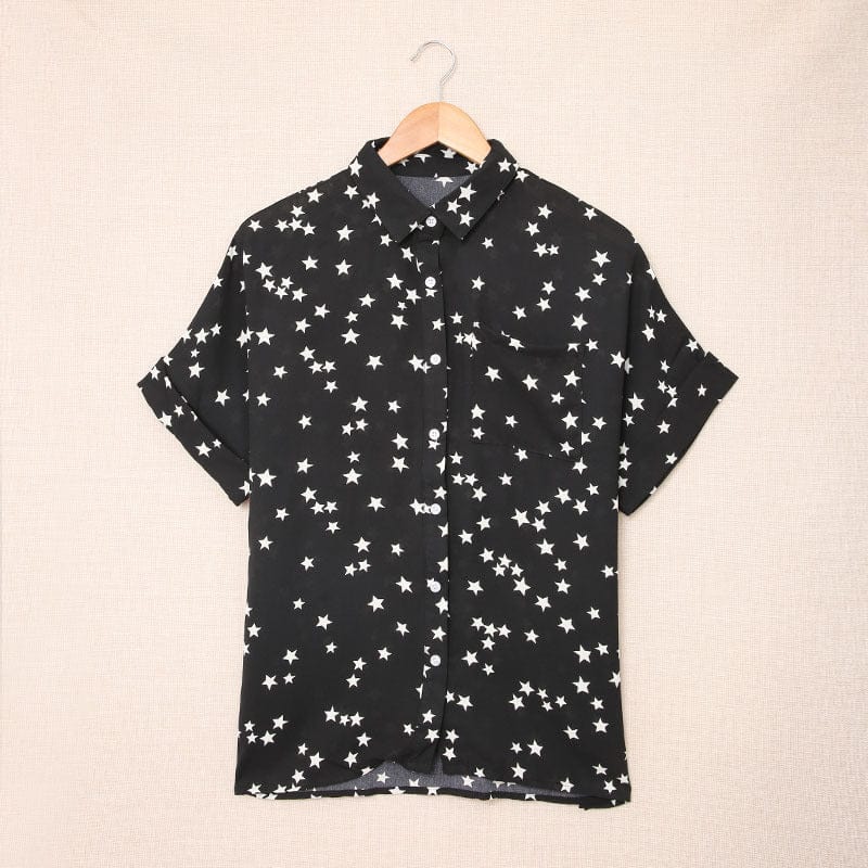 Women's Star Print Short-Sleeved Loose Shirt with Lapel Women's Tops