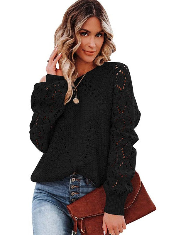 Women's Loose Knit Round Neck Sweater in Colored Cashmere-Like Fabric