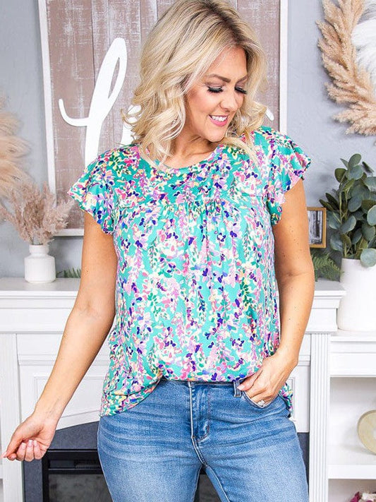 Flowy Floral Print Polyester Spandex Pullover with Long Sleeves