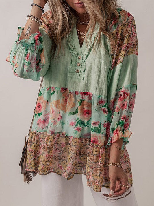 Versatile V-Neck Floral Print Pullover for Women